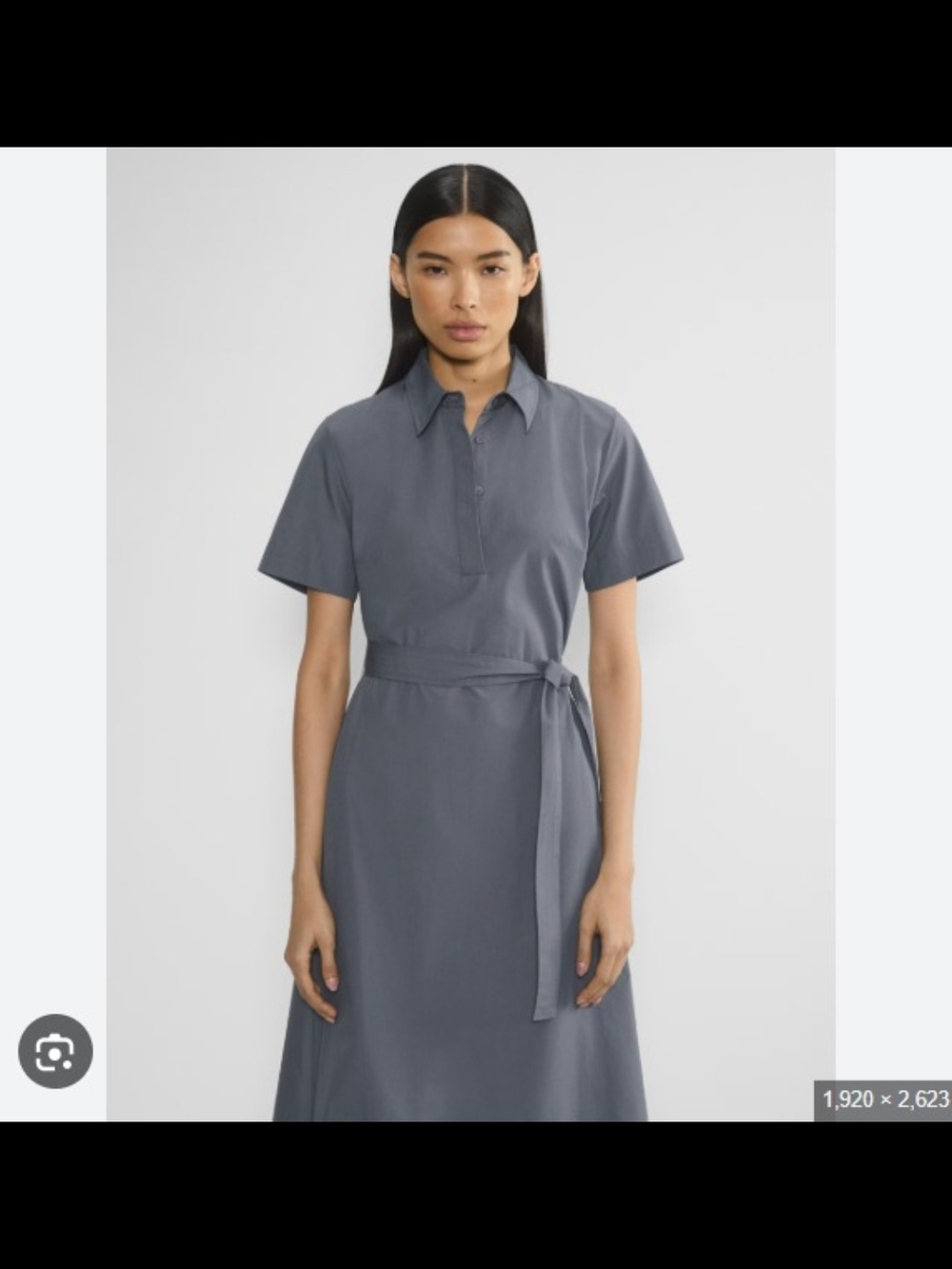 Babaton Slate Gray Short-Sleeve Midi Shirt Dress with Self Tie